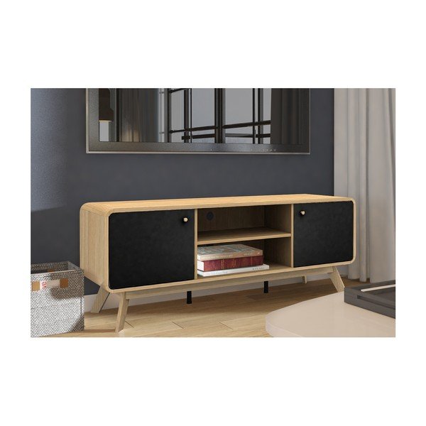 Mobile TV colore naturale in rovere con ante nere 140x53 cm Cassie - Støraa-image-3