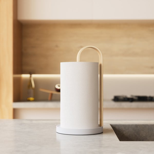 Portarotolo da cucina verticale in legno bianco ø 17 cm Bellwood – Umbra-image-1