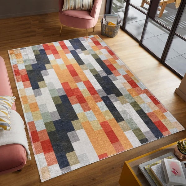 Tappeto arancione e grigio lavabile 120x180 cm Blocks of Fun – Vitaus-image-1