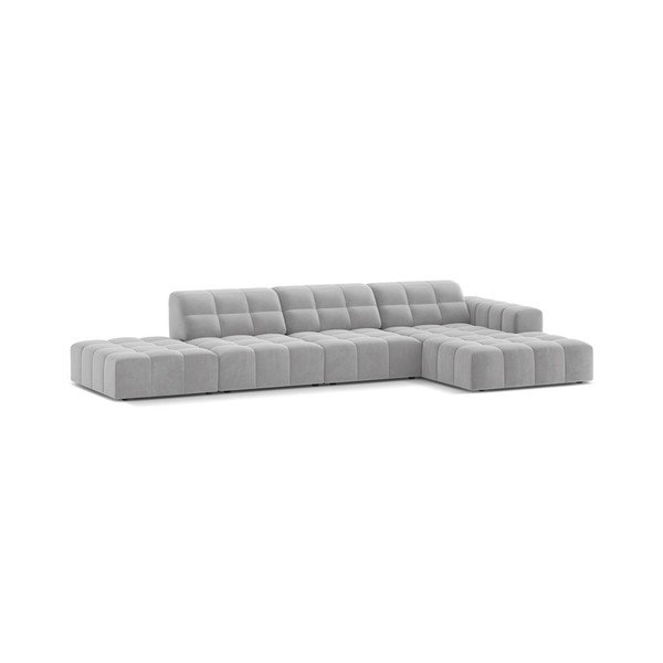 Divano angolare grigio chiaro (con penisola a destra/con chaise lounge) con rivestimento in velluto Chicago – Cosmopolitan Design-image-1
