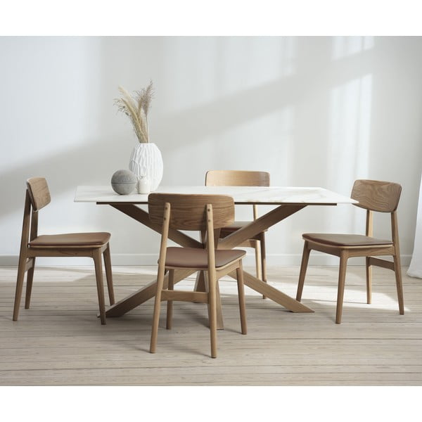 Sedia da pranzo in similpelle in colore marrone cognac-naturale Livo - Unique Furniture-image-2