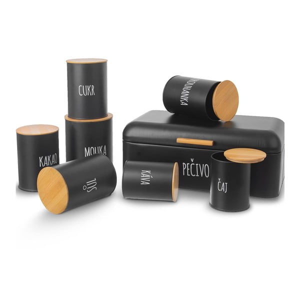 Scatola da tè in latta nera con coperchio in bambù, volume 750 ml - Orion-image-3