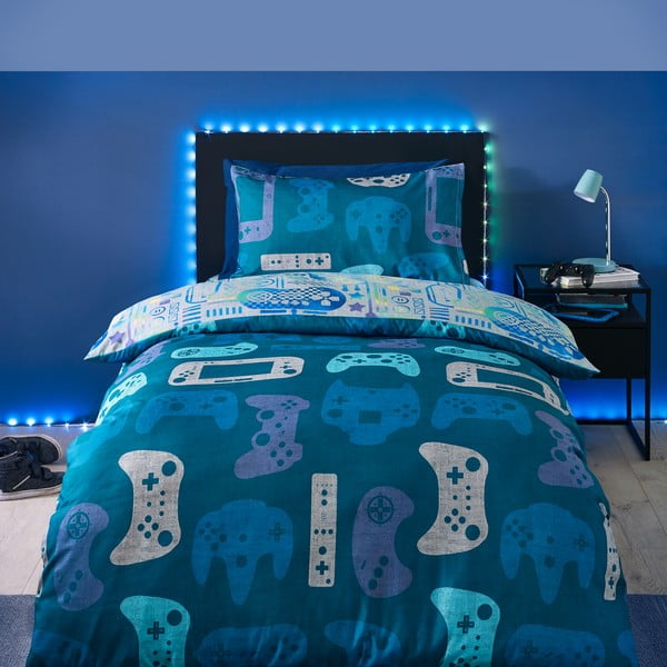 Biancheria da letto per bambini blu/grigia in microfibra per letto singolo 135x200 cm Gamer – Catherine Lansfield-image-2