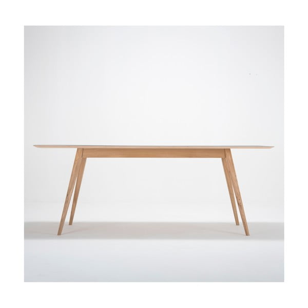 Tavolo da pranzo in legno massiccio di quercia con piano blu scuro Linn, 200 x 90 cm Stafa - Gazzda-image-4