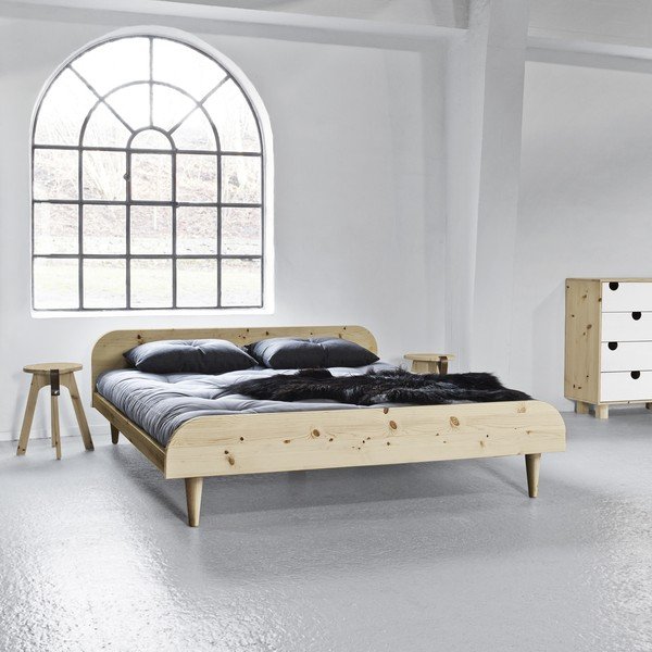 Dvoulůžková postel z borovicového dřeva s matrací Karup Design Twist Double Latex Natural Clear/Natural, 180 x 200 cm-image-1