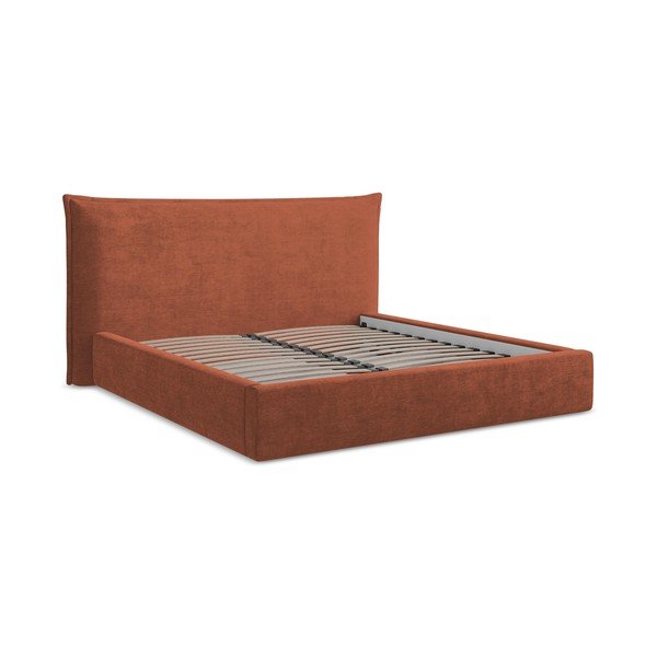 Letto matrimoniale imbottito color terracotta con contenitore con rete inclusa 140x200 cm Esala – Makamii-image-2