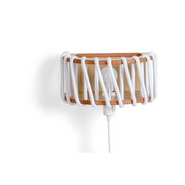 Lampada da parete bianca con struttura in legno, lunghezza 30 cm Macaron - EMKO-image-1