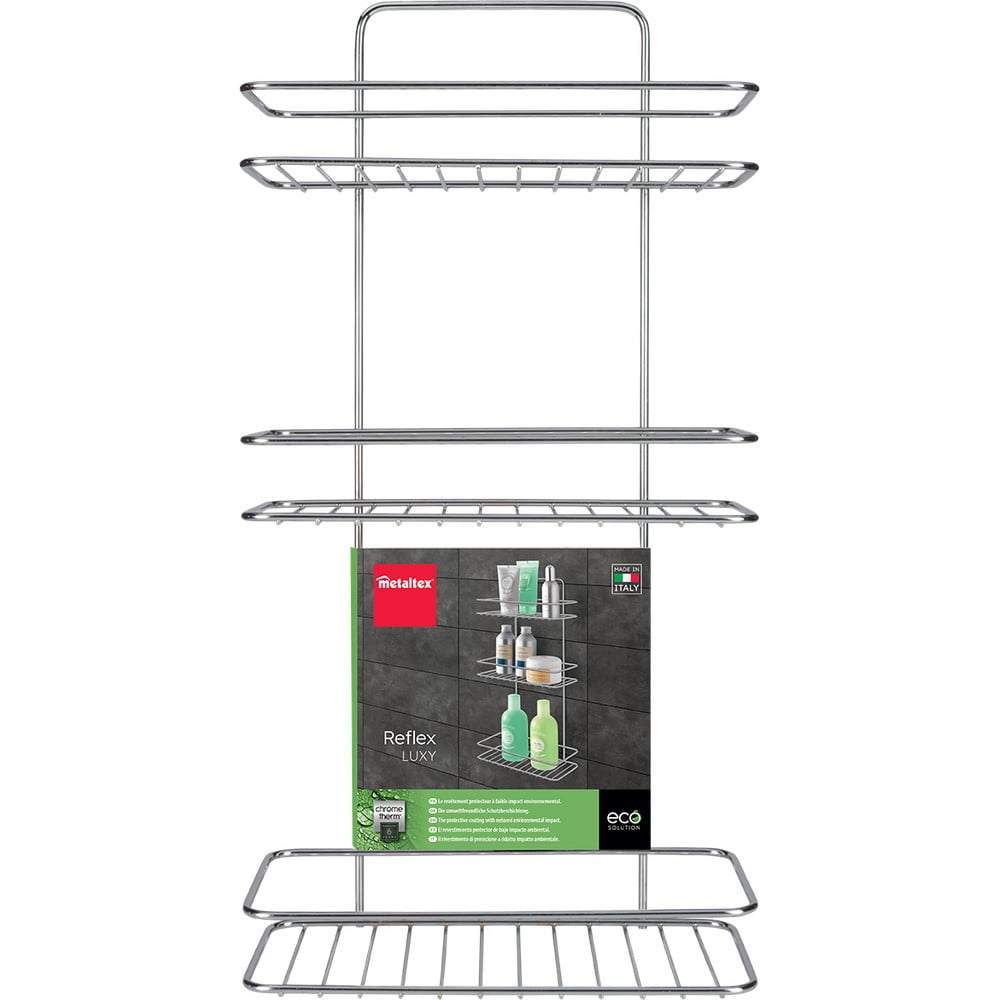 Metaltex Origin Luxy Scaffale Angolare Bagno 2 Ripiani – Autoadesivo, Senza Foratura, Cromato, Made In Italy