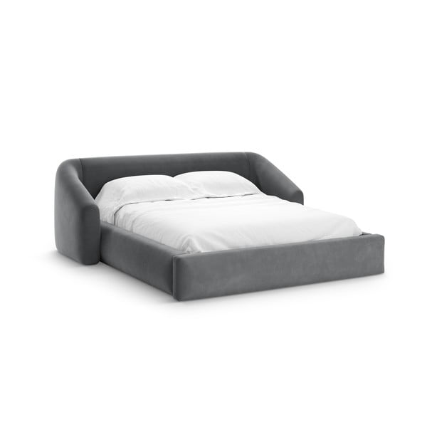 Letto matrimoniale imbottito grigio con contenitore con rete inclusa 160x200 cm Campi – Cosmopolitan Design