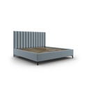 Letto matrimoniale imbottito blu chiaro con contenitore con griglia 160x200 cm Casey - Mazzini Beds