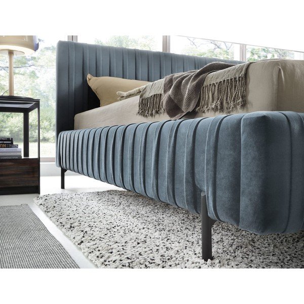 Letto matrimoniale imbottito blu con contenitore e rete inclusi 180x200 cm Plissa – ELTAP-image-4