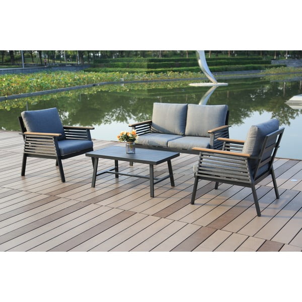 Set di mobili da giardino grigio scuro in alluminio per 4 persone Denia – Garden Pleasure-image-1
