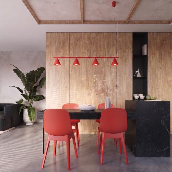 Lampadario rosso in acciaio Zylo – Sollux-image-1