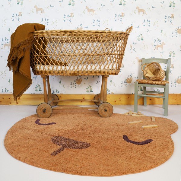 Tappeto per bambini color mattone in cotone lavabile e tessuto a mano 110x110 cm Sandel – Nattiot-image-2