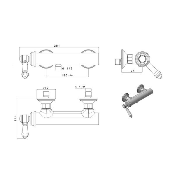 Rubinetto per doccia color bronzo da parete (con una uscita) Vienna – Sapho-image-1