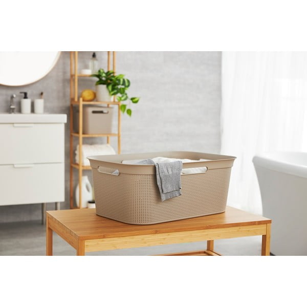 Cesto portabiancheria in plastica beige 41 l Brisen - Rotho-image-2