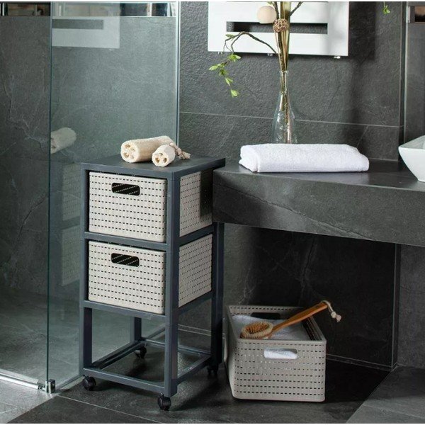 Mobiletto da bagno in plastica grigia 32,5x71 cm Country - Rotho-image-1