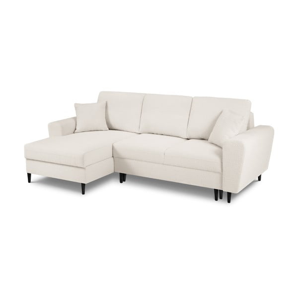 Divano angolare beige allungabile e con contenitore (con penisola a sinistra/con chaise lounge) con rivestimento in bouclé Kyoto – Cosmopolitan Design-image-1