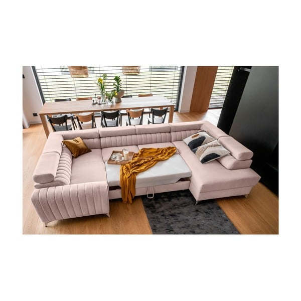 Divano angolare rosa allungabile/con contenitore (con penisola a destra/a U) Louis – ELTAP-image-3