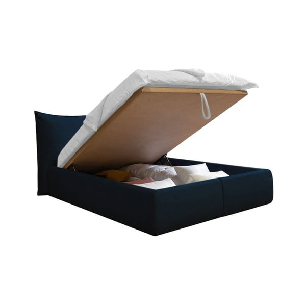 Letto matrimoniale in blu scuro imbottito con spazio contenitivo con griglia inclusa 180x200 cm Jade – Bobochic Paris-image-3