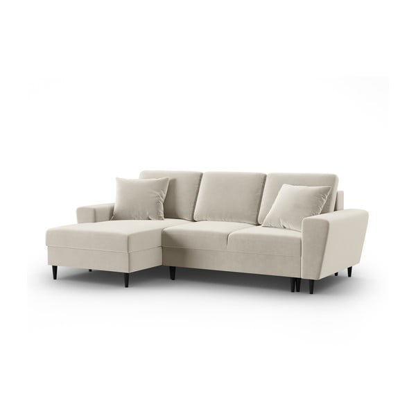 Divano angolare beige allungabile e con contenitore (con penisola a sinistra/con chaise lounge) con rivestimento in velluto Kyoto – Cosmopolitan Design-image-4