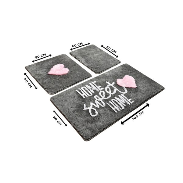 Set di 3 tappeti da bagno rettangolari grigi Home - Foutastic-image-2