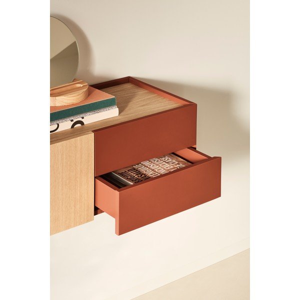 Cassettiera bassa in rovere decorato color mattone-naturale 110x23 cm Otto - Teulat-image-1