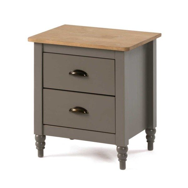 Comodino in legno di pino massiccio grigio con 2 cassetti Joyce - Marckeric-image-4