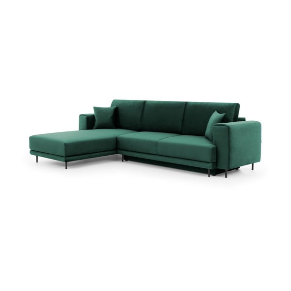 Divano angolare verde allungabile/con contenitore (con penisola a sinistra/con chaise lounge) e rivestimento in velluto Dalia – ELTAP-image-2