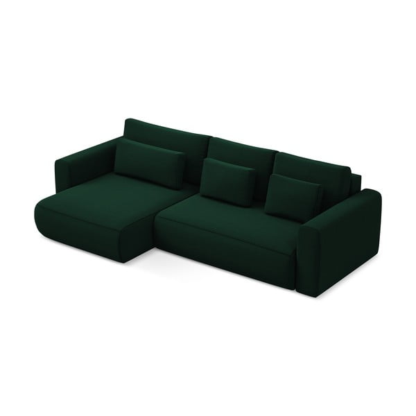 Divano angolare verde allungabile/con contenitore (con penisola a sinistra/con chaise lounge) con rivestimento in velluto Kapua – Makamii-image-2