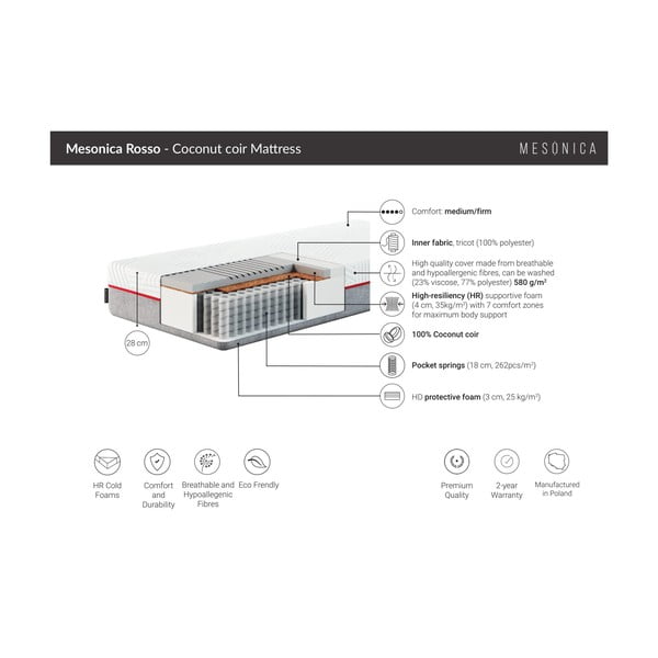 Materasso a molle dure 120x200 cm Rosso - MESONICA-image-3