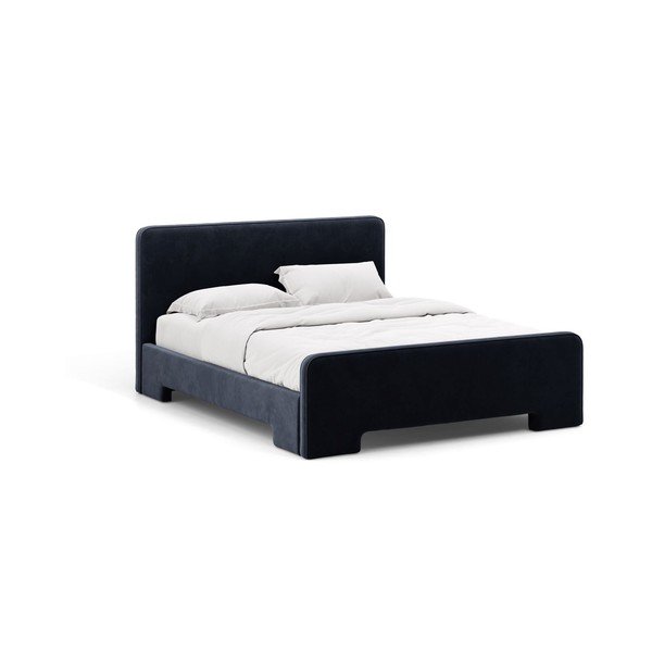 Letto matrimoniale imbottito blu scuro con rete inclusa 160x200 cm Eda – Micadoni 