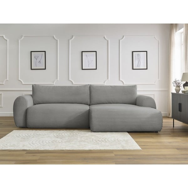 Divano angolare in grigio scuro allungabile (con penisola a destra) con rivestimento in velluto a coste Lucien – Bobochic Paris-image-1