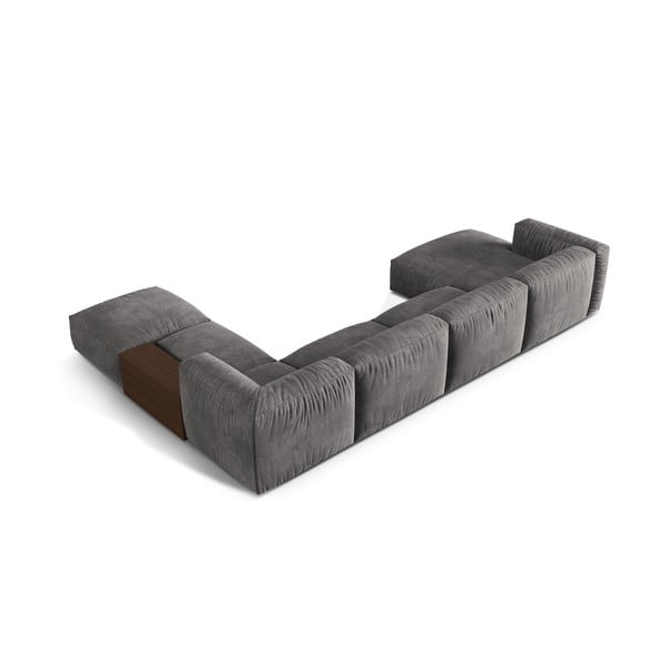 Divano angolare componibile grigio (con penisola a destra/a U) con rivestimento in velluto Martina – Micadoni -image-2