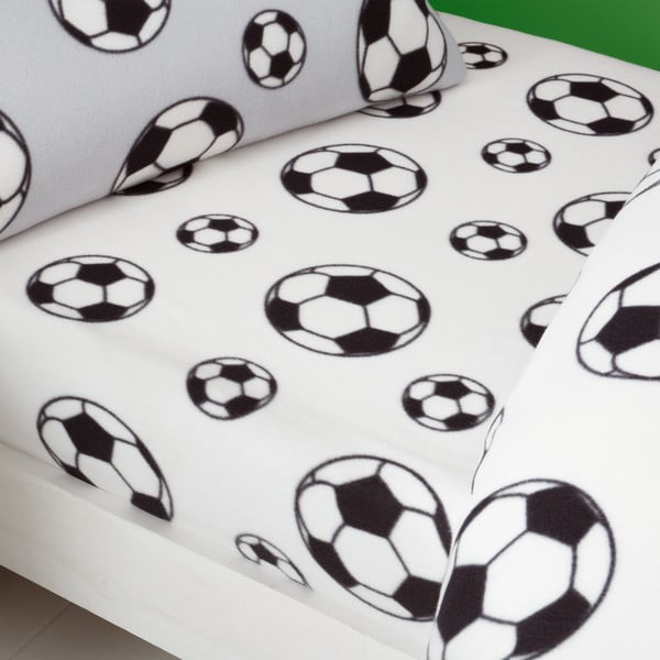 Lenzuolo con angoli per bambini bianco in vello per letto singolo 90x190 cm Football – Catherine Lansfield-image-1