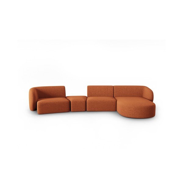 Divano angolare color terracotta (con penisola a destra/con chaise lounge) con rivestimento in ciniglia Paolo – Milo Casa