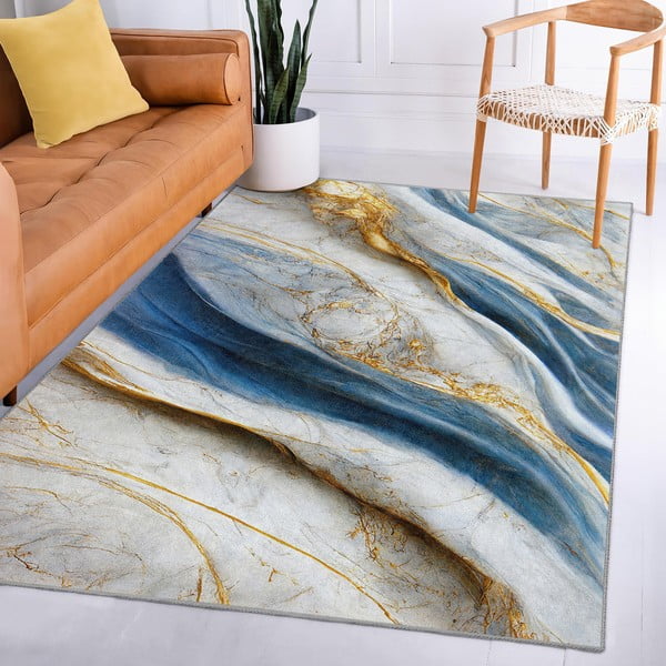 Tappeto blu lavabile 80x150 cm Golden Spill – Mila Home-image-3