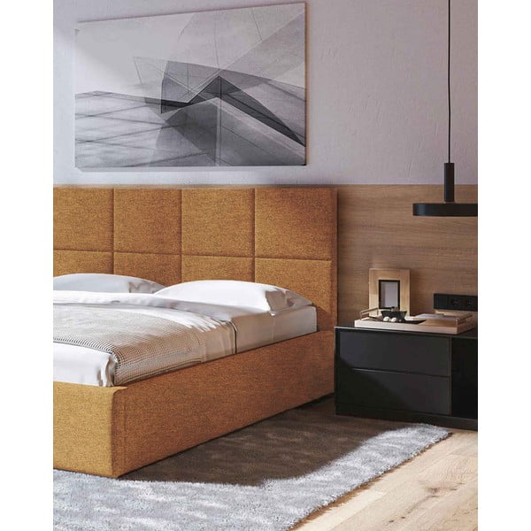 Letto matrimoniale imbottito giallo ocra con contenitore con rete inclusa 160x200 cm Bufo – MESONICA-image-4