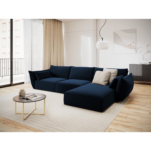 Divano angolare blu scuro (con penisola a destra/con chaise lounge) con rivestimento in velluto Vanda – Mazzini Sofas-image-1