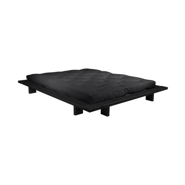 Letto matrimoniale in legno di pino con materasso Double Latex Nero/Nero, 140 x 200 cm Japan - Karup Design