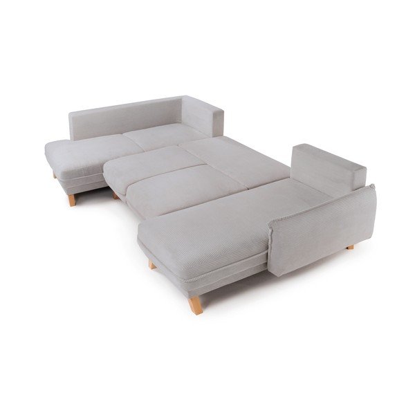 Divano angolare grigio chiaro allungabile/con contenitore (con penisola a sinistra/a U) con rivestimento in velluto a coste Tori – Bonami Selection-image-3