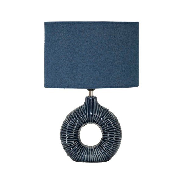 Lampada da tavolo blu in ceramica con paralume in tessuto (altezza totale 43 cm) Seta – Mauro Ferretti