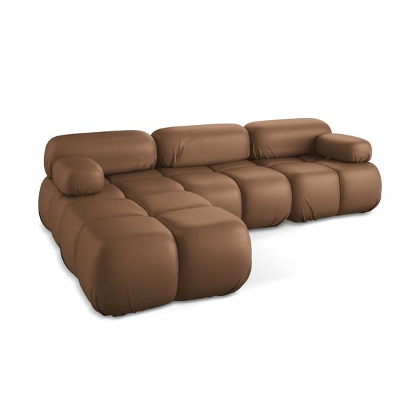 Divano angolare componibile marrone con rivestimento in finta pelle Lokua – Makamii-image-4