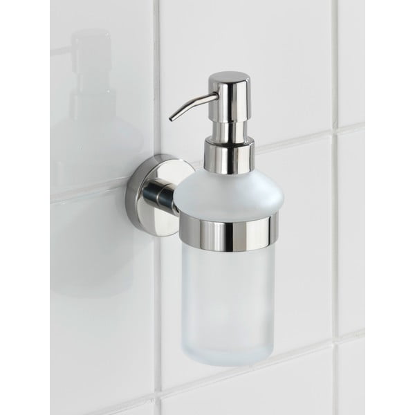 Dispenser di sapone in vetro a parete in argento lucido 200 ml Bosio - Wenko-image-1