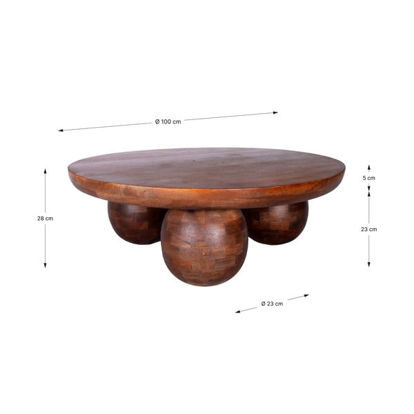 Tavolino da salotto rotondo marrone in mango massiccio ø 100 cm Ailen – MOME-image-2