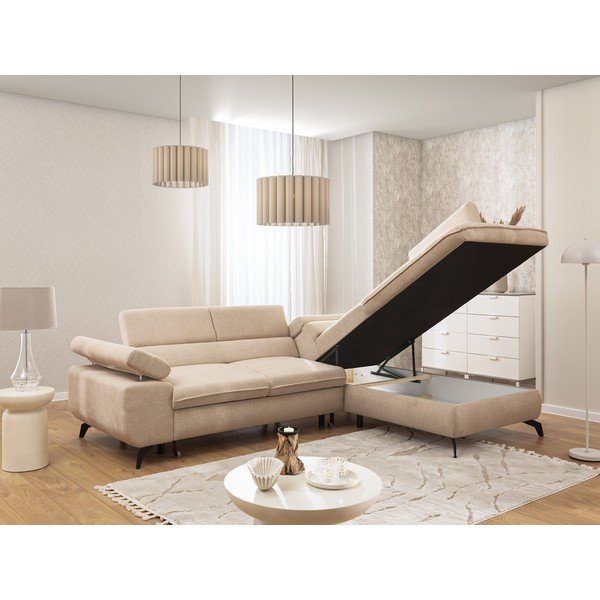 Divano angolare beige (con penisola a destra/a L) con rivestimento in ciniglia Marbeya  – Ropez-image-4