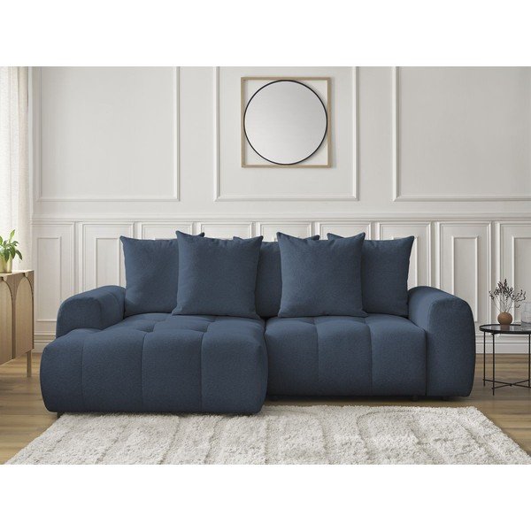 Divano angolare blu allungabile/con contenitore (con penisola a sinistra/con chaise lounge) con rivestimento in ciniglia Roxelane – Bobochic Paris-image-1