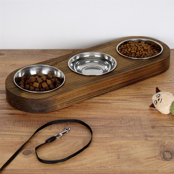 Ciotola tripla per cani con base in legno massiccio di abete rosso - Petpetite-image-2