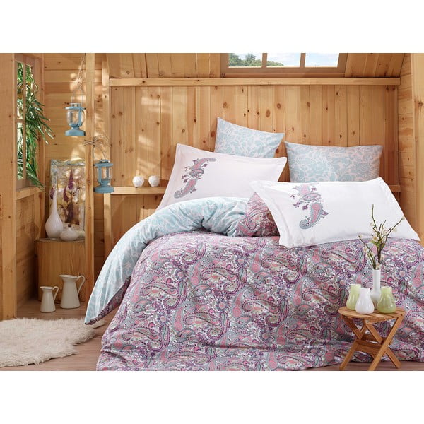 Biancheria da letto matrimoniale in cotone esteso viola con lenzuolo e copriletto 240x260 cm Giulia - Mijolnir