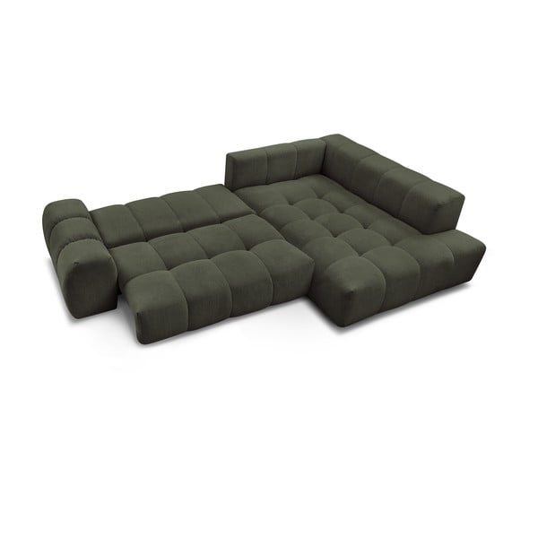 Divano angolare verde allungabile e con contenitore (penisola a destra/a L) con rivestimento in ciniglia Everest – Bobochic Paris-image-4